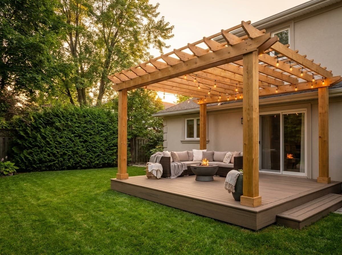 Rendu d'une pergola sur une terrasse